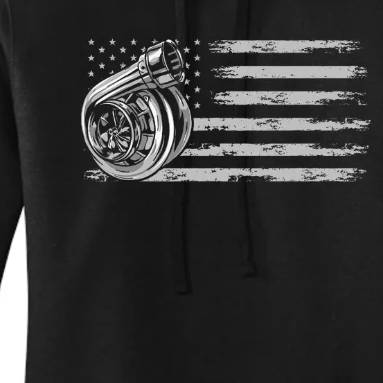 Turbo Us Flag Tuner Car Guy Car Enthusiast Racing Drifting Women's Pullover Hoodie