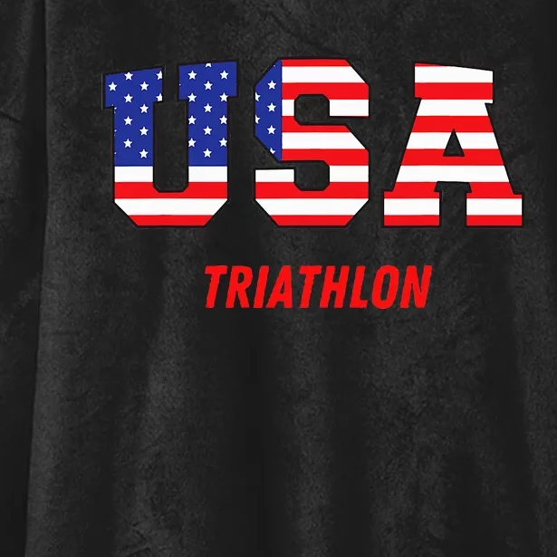 Triathlon Usa Go Team Sport Patriotic American Flag Hooded Wearable Blanket