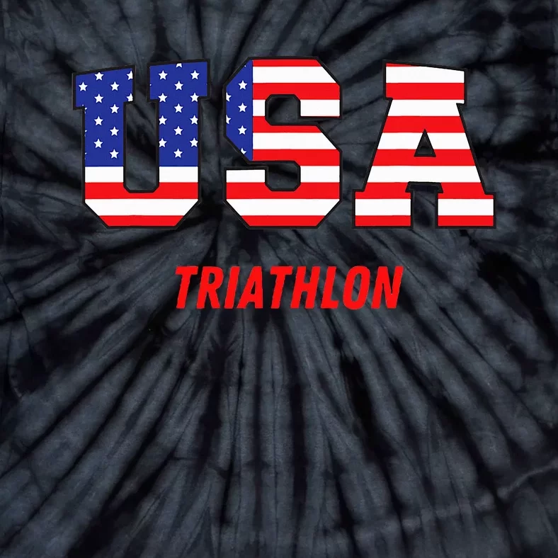 Triathlon Usa Go Team Sport Patriotic American Flag Tie-Dye T-Shirt