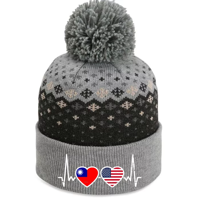 Taiwan Usa Heartbeat Taiwanese American Flag Funny Gift The Baniff Cuffed Pom Beanie