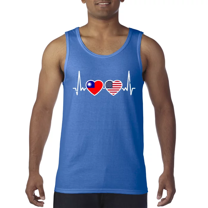 Taiwan Usa Heartbeat Taiwanese American Flag Funny Gift Tank Top