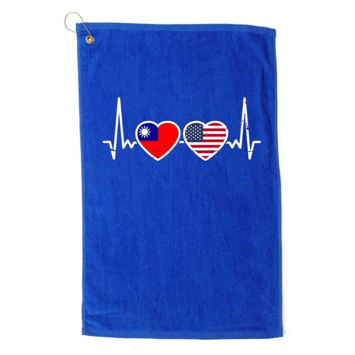 Taiwan Usa Heartbeat Taiwanese American Flag Funny Gift Platinum Collection Golf Towel