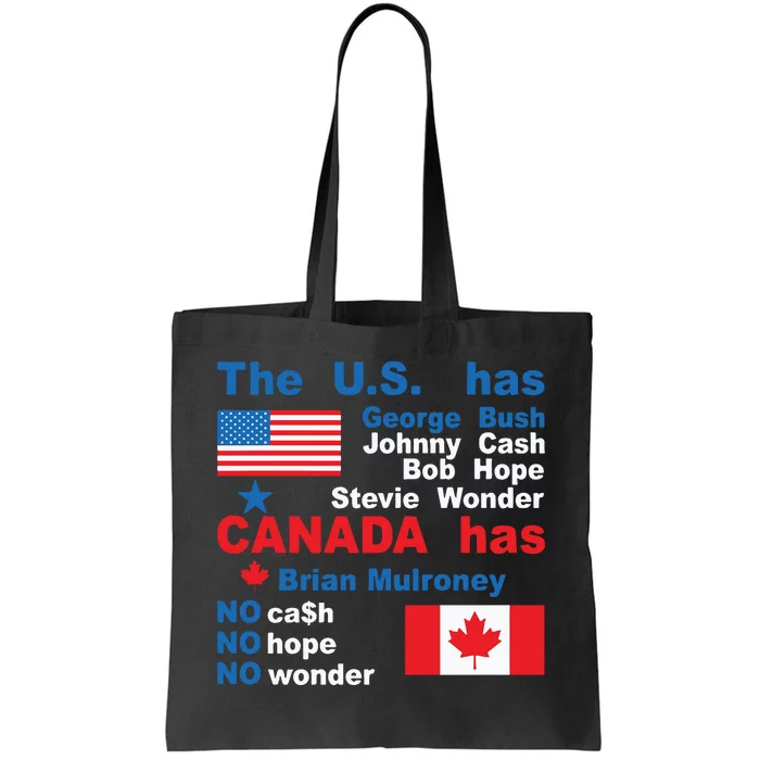 The Us Has George Bush Bob Hope Stevie Wonder Canada Has Brian Mulroney Tote Bag