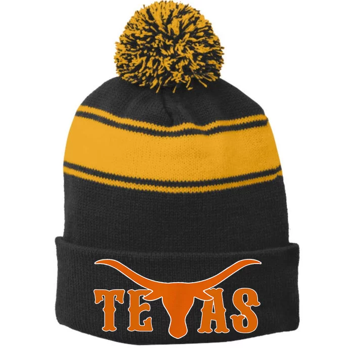 Texas Usa Longhorn Austin Pride Bull American Stripe Pom Pom Beanie