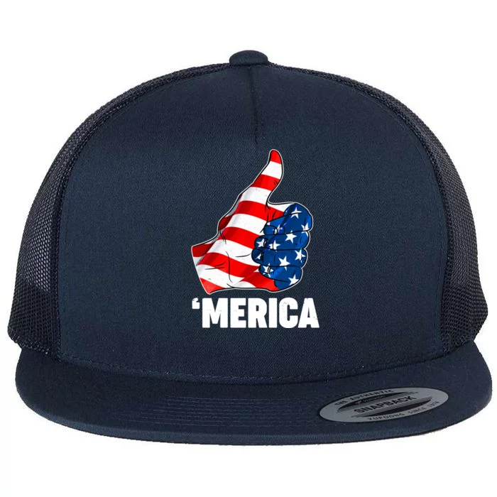 Thumbs Up Merica USA American Flag Flat Bill Trucker Hat