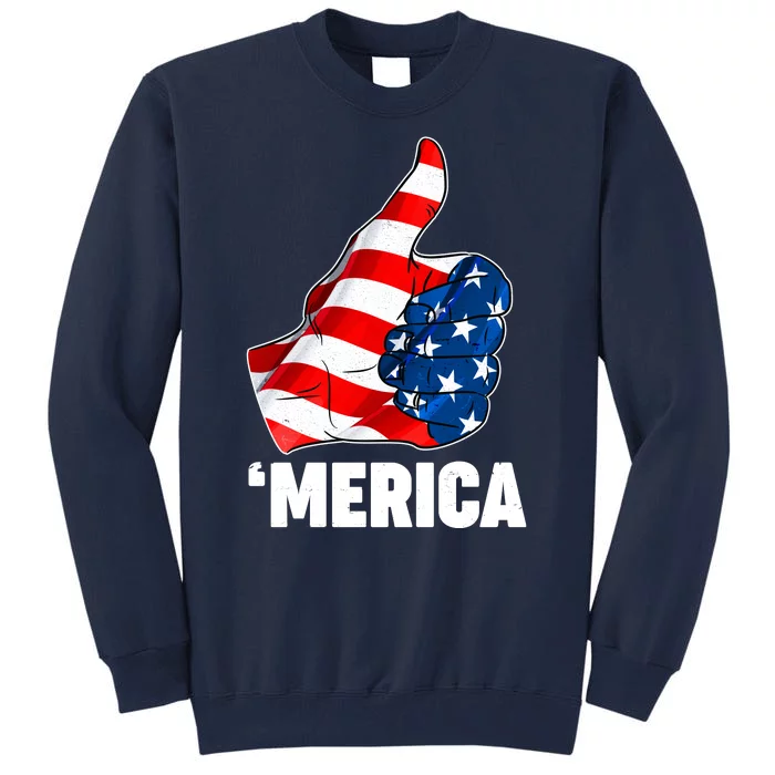 Thumbs Up Merica USA American Flag Tall Sweatshirt