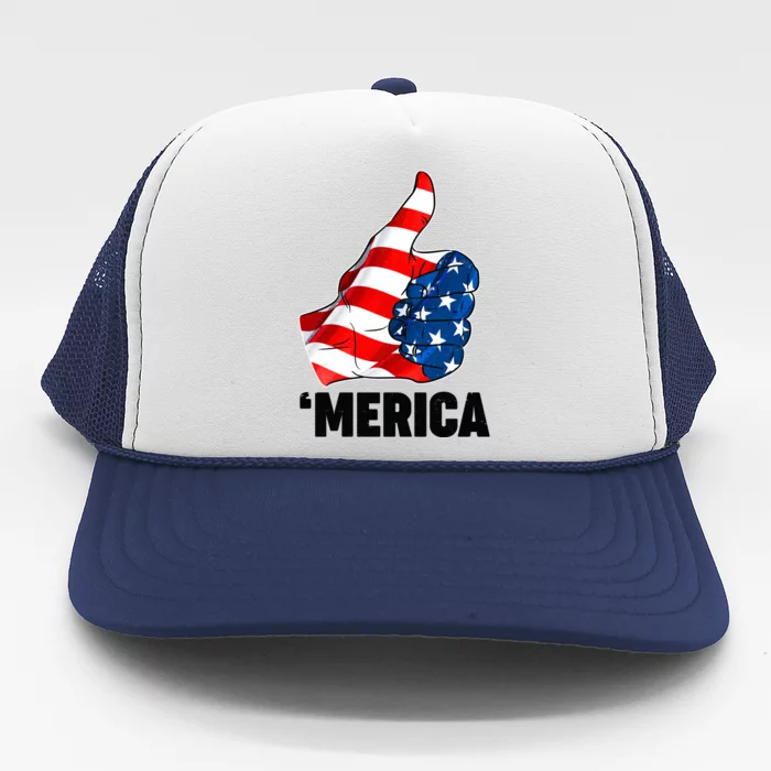 Thumbs Up Merica USA American Flag Trucker Hat