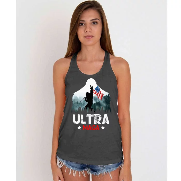 Trump Ultra Maga Funny Bigfoot Bring Flag For Republican Women's Knotted Racerback Tank