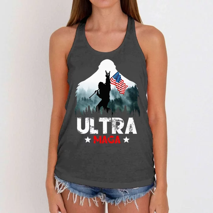 Trump Ultra Maga Funny Bigfoot Bring Flag For Republican Women's Knotted Racerback Tank