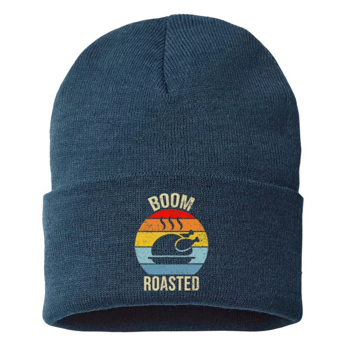 Turkey Boom Roasted Vintage Funny Holiday Sustainable Knit Beanie