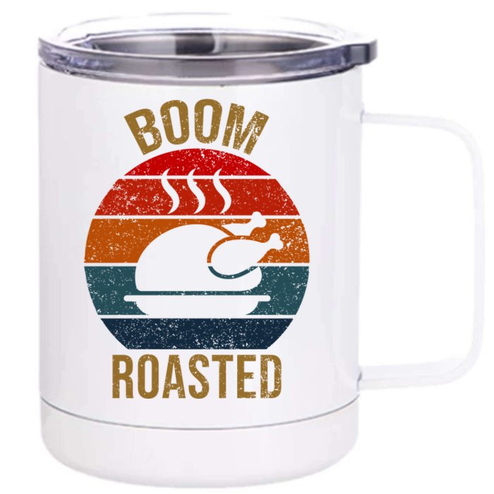 Turkey Boom Roasted Vintage Funny Holiday Front & Back 12oz Stainless Steel Tumbler Cup