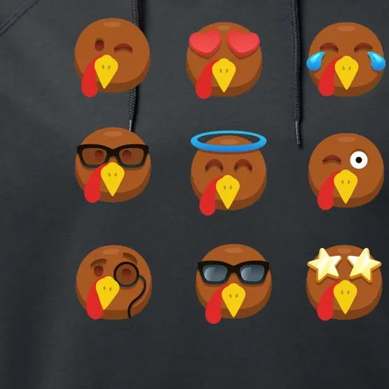 Turkey Emoji's Funny Thanksgiving Performance Fleece Hoodie