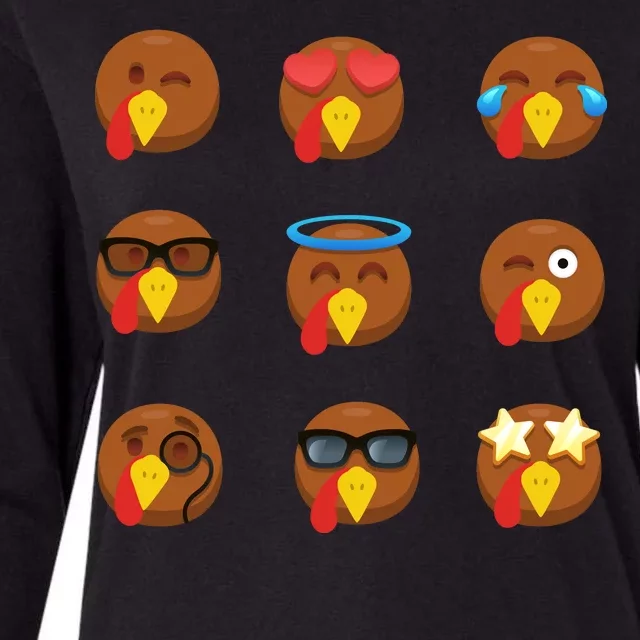 Turkey Emoji's Funny Thanksgiving Womens Cotton Relaxed Long Sleeve T-Shirt