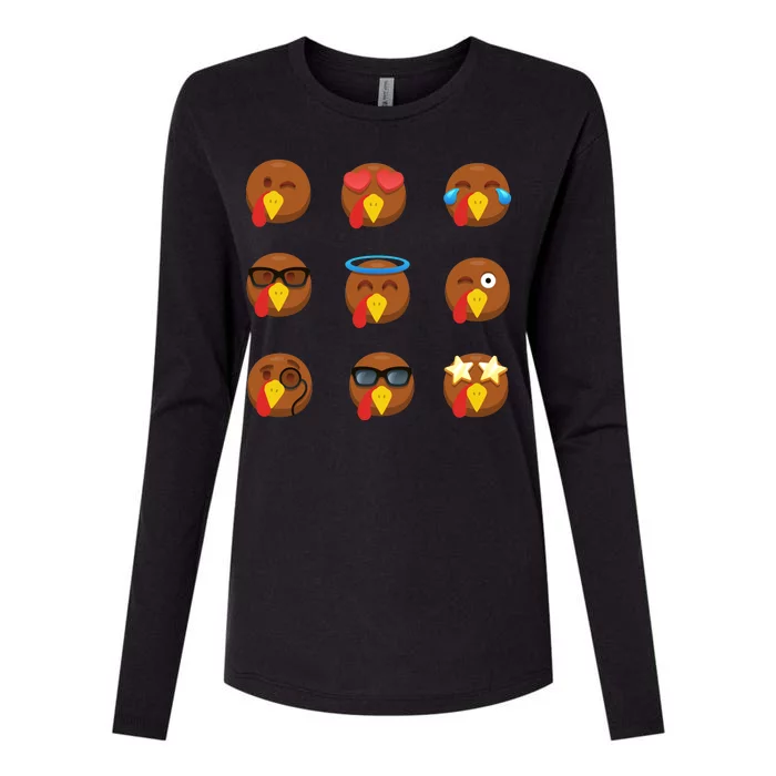 Turkey Emoji's Funny Thanksgiving Womens Cotton Relaxed Long Sleeve T-Shirt