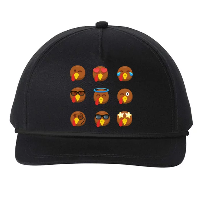 Turkey Emoji's Funny Thanksgiving Snapback Five-Panel Rope Hat