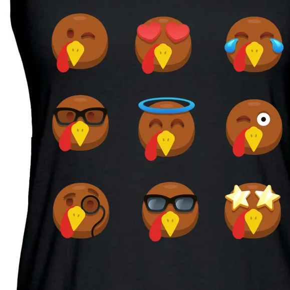 Turkey Emoji's Funny Thanksgiving Ladies Essential Flowy Tank