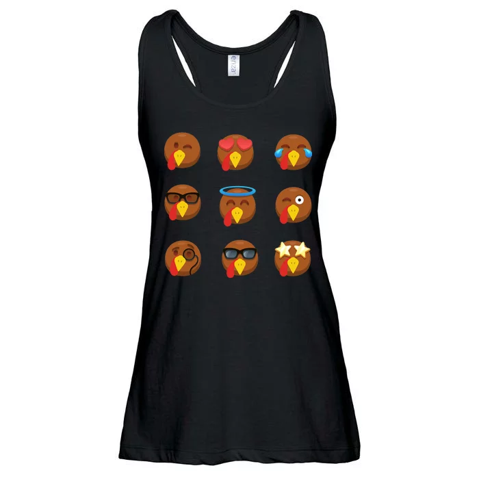 Turkey Emoji's Funny Thanksgiving Ladies Essential Flowy Tank