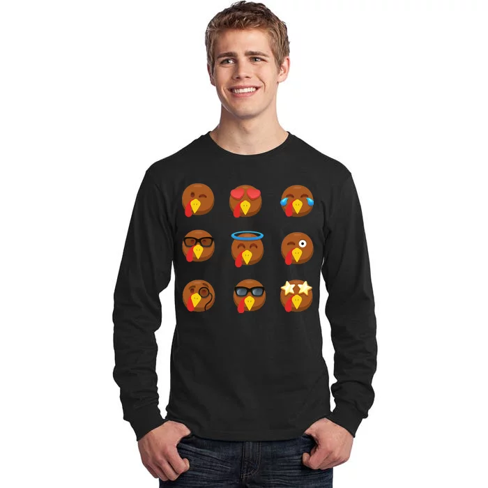 Turkey Emoji's Funny Thanksgiving Tall Long Sleeve T-Shirt