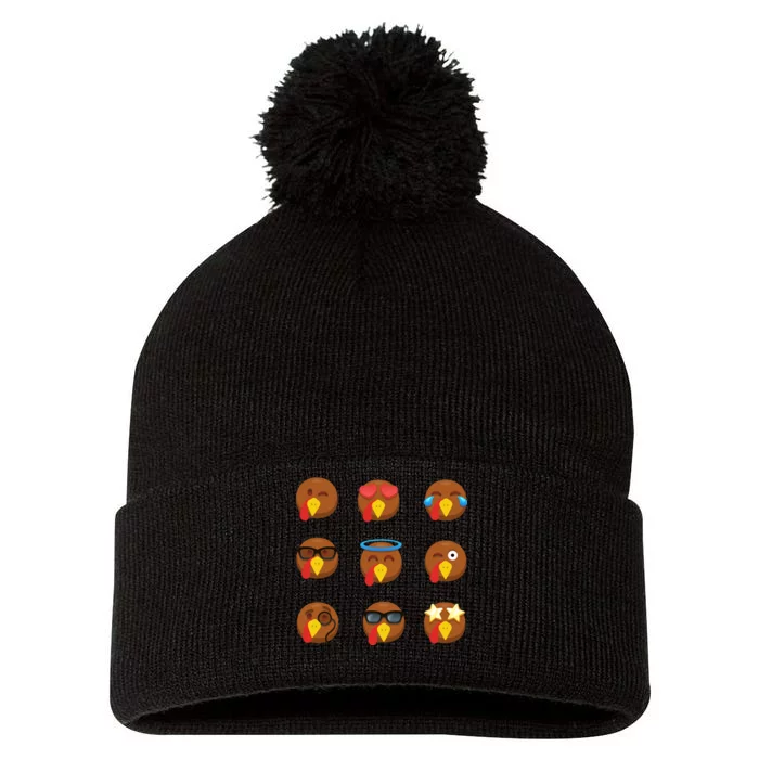 Turkey Emoji's Funny Thanksgiving Pom Pom 12in Knit Beanie