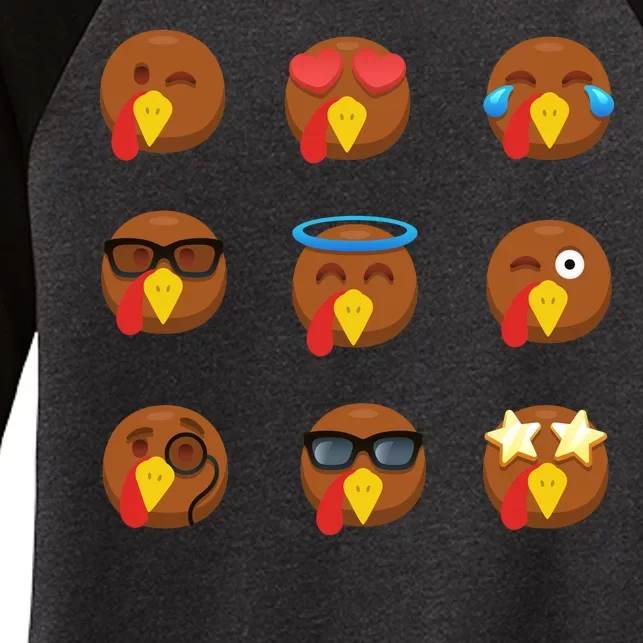 Turkey Emoji's Funny Thanksgiving Women's Tri-Blend 3/4-Sleeve Raglan Shirt