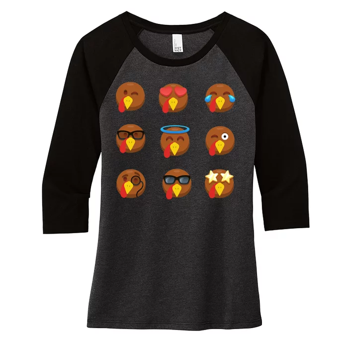 Turkey Emoji's Funny Thanksgiving Women's Tri-Blend 3/4-Sleeve Raglan Shirt