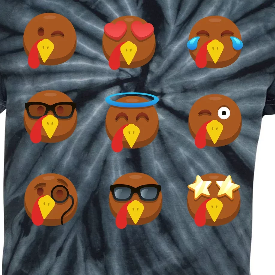 Turkey Emoji's Funny Thanksgiving Kids Tie-Dye T-Shirt