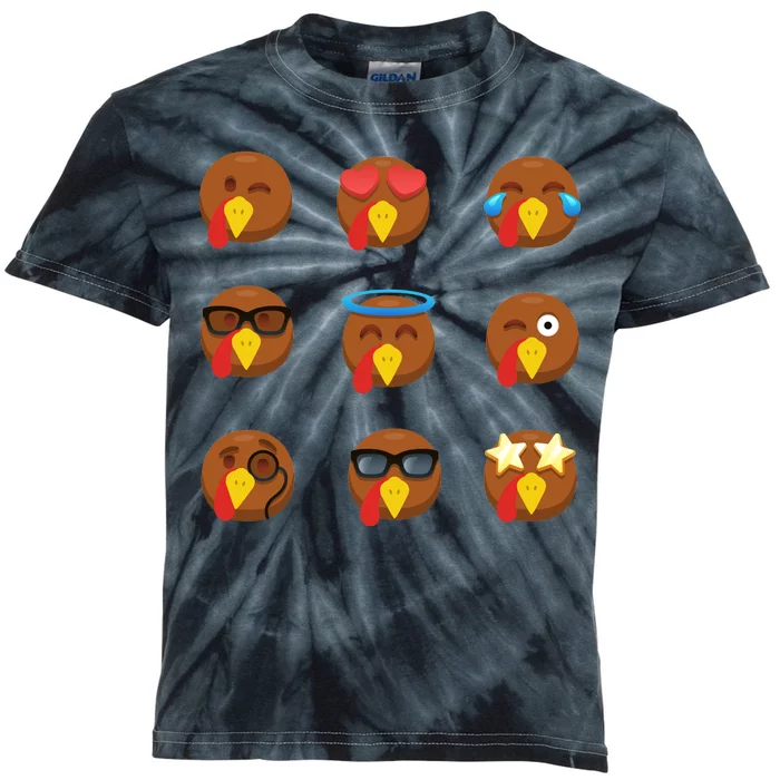 Turkey Emoji's Funny Thanksgiving Kids Tie-Dye T-Shirt