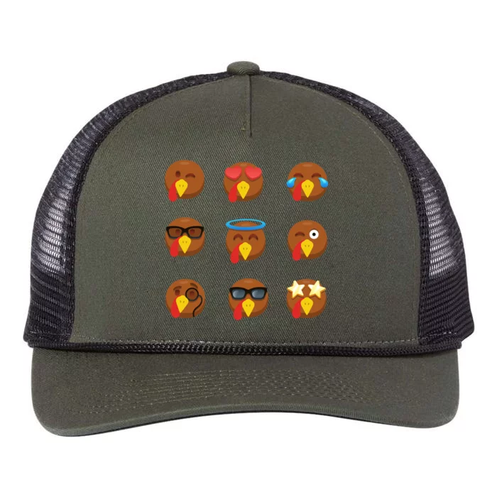 Turkey Emoji's Funny Thanksgiving Retro Rope Trucker Hat Cap