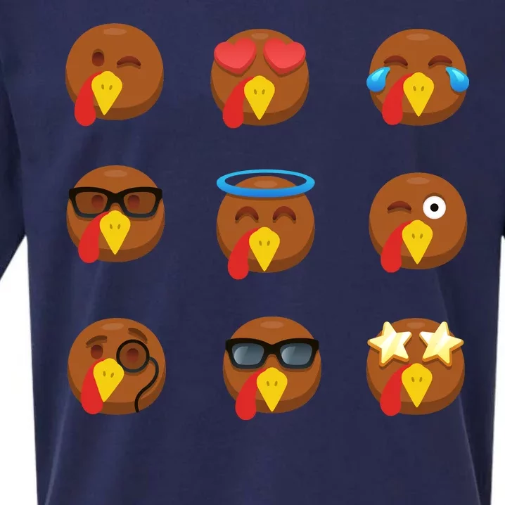 Turkey Emoji's Funny Thanksgiving Sueded Cloud Jersey T-Shirt