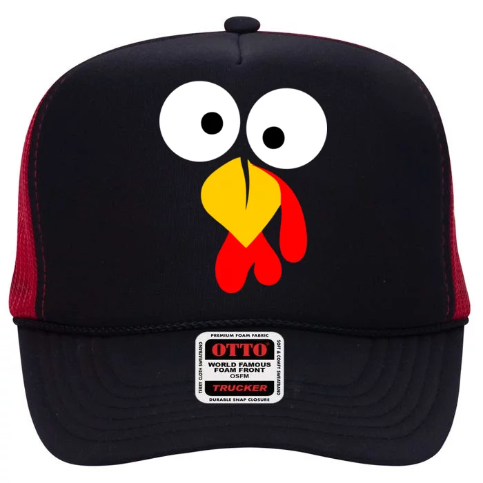 Turkey Face Funny Thanksgiving Day High Crown Mesh Trucker Hat