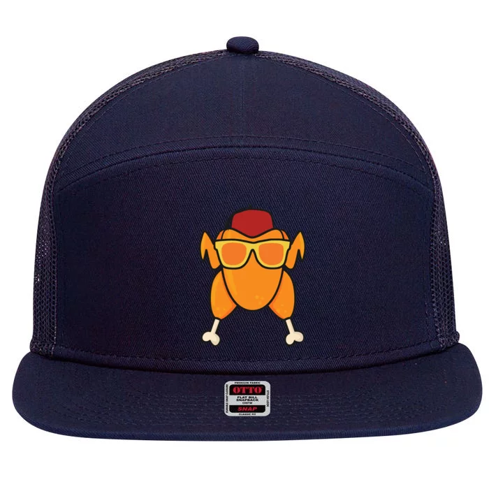 Turkey Head Happy Thanksgiving Day Funny 7 Panel Mesh Trucker Snapback Hat