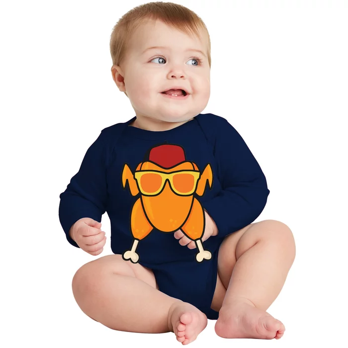 Turkey Head Happy Thanksgiving Day Funny Baby Long Sleeve Bodysuit