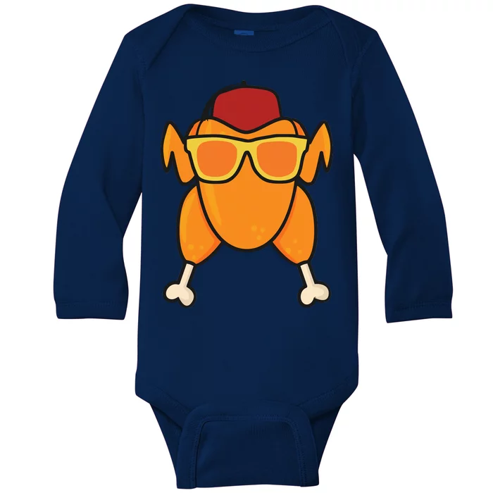 Turkey Head Happy Thanksgiving Day Funny Baby Long Sleeve Bodysuit