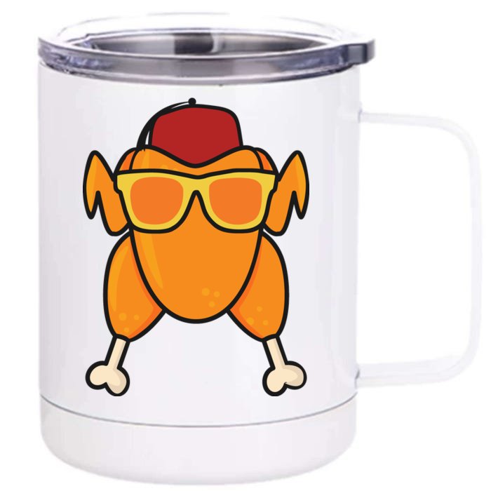 Turkey Head Happy Thanksgiving Day Funny Front & Back 12oz Stainless Steel Tumbler Cup