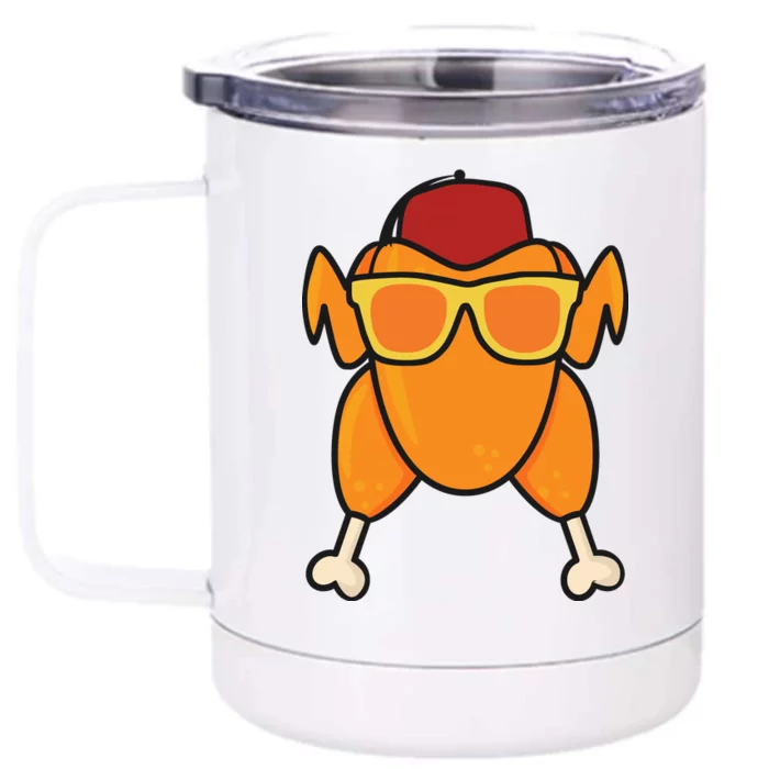 Turkey Head Happy Thanksgiving Day Funny Front & Back 12oz Stainless Steel Tumbler Cup