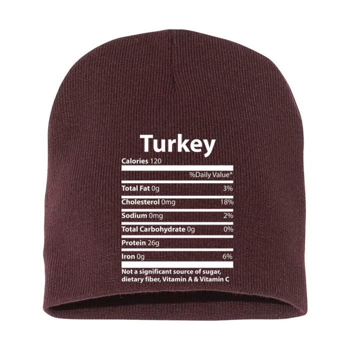 Turkey Nutritional Facts Funny Thanksgiving Short Acrylic Beanie