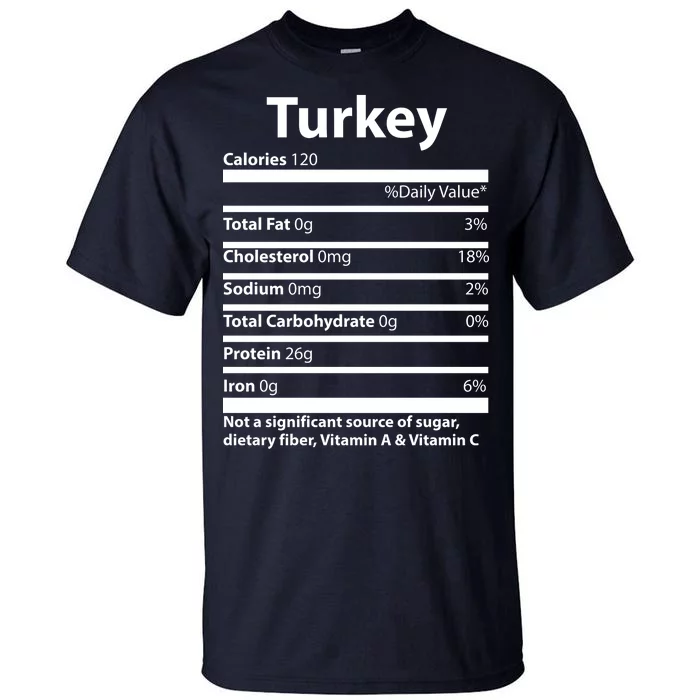 Turkey Nutritional Facts Funny Thanksgiving Tall T-Shirt