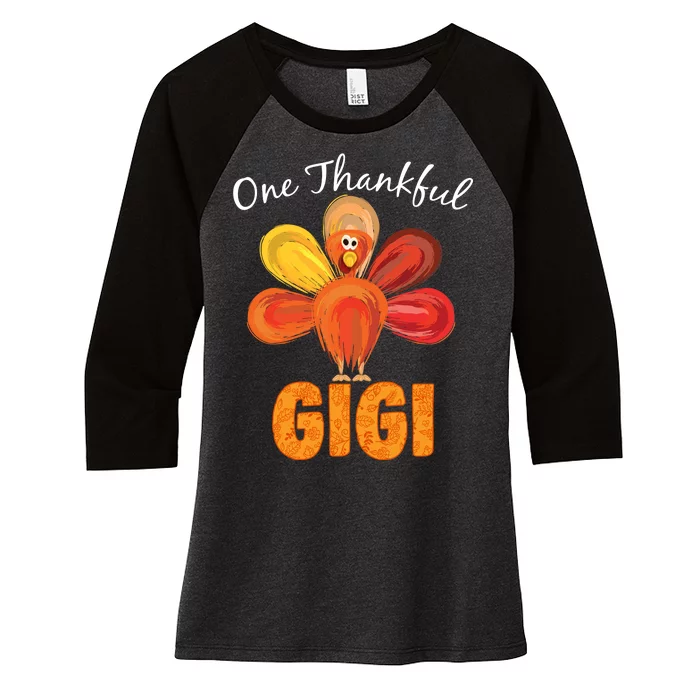 Turkey One Thankful Gigi Women's Tri-Blend 3/4-Sleeve Raglan Shirt