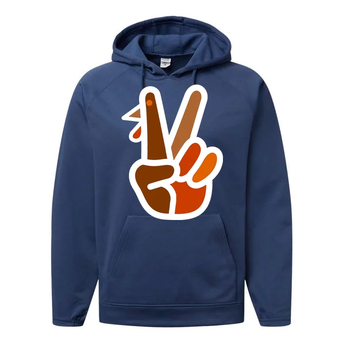 Turkey Peace Sign Hand Performance Fleece Hoodie