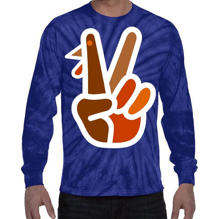 Turkey Peace Sign Hand Tie-Dye Long Sleeve Shirt