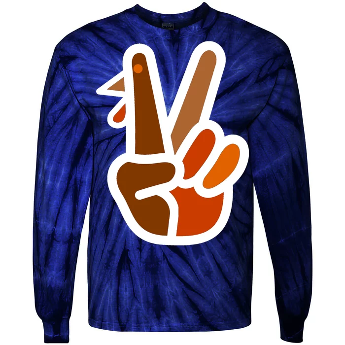 Turkey Peace Sign Hand Tie-Dye Long Sleeve Shirt