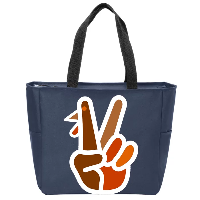 Turkey Peace Sign Hand Zip Tote Bag