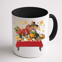 Turkey Pilgrim Dinosaurs T-Rex Funny Thanksgiving Coffee Mug