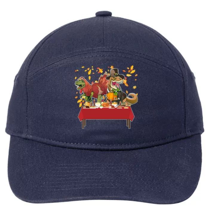 Turkey Pilgrim Dinosaurs T-Rex Funny Thanksgiving 7-Panel Snapback Hat