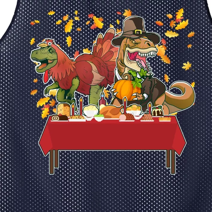 Turkey Pilgrim Dinosaurs T-Rex Funny Thanksgiving Mesh Reversible Basketball Jersey Tank