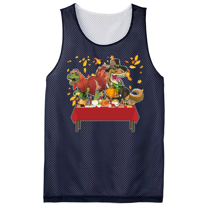 Turkey Pilgrim Dinosaurs T-Rex Funny Thanksgiving Mesh Reversible Basketball Jersey Tank