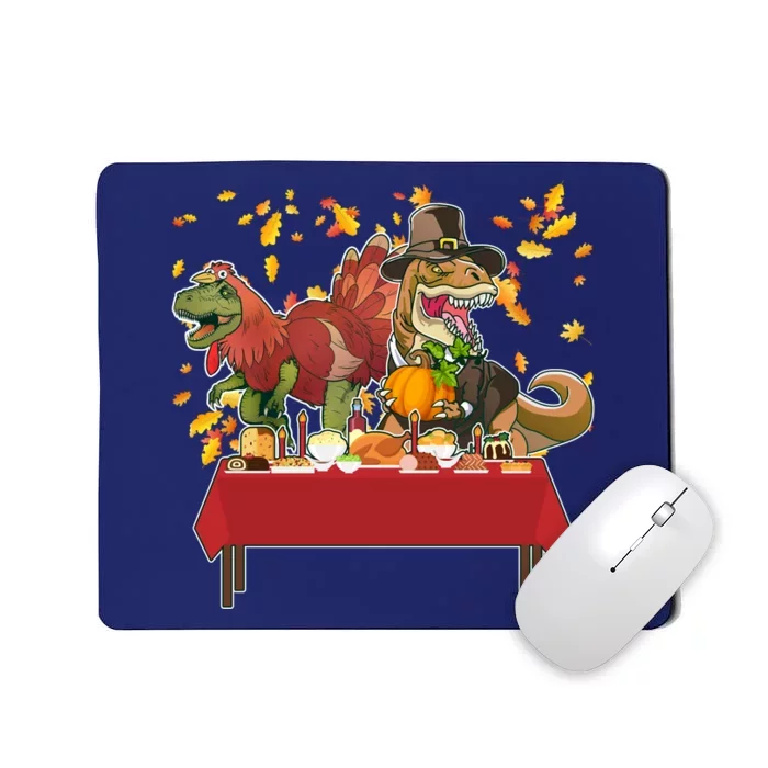 Turkey Pilgrim Dinosaurs T-Rex Funny Thanksgiving Mousepad