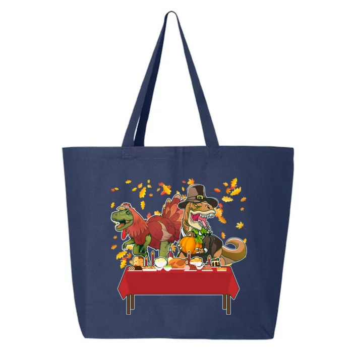 Turkey Pilgrim Dinosaurs T-Rex Funny Thanksgiving 25L Jumbo Tote