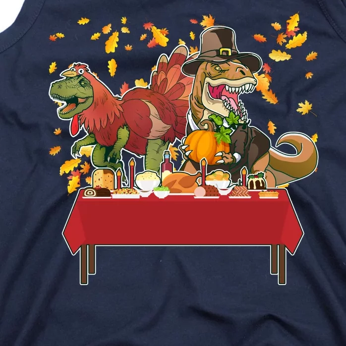 Turkey Pilgrim Dinosaurs T-Rex Funny Thanksgiving Tank Top