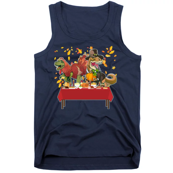 Turkey Pilgrim Dinosaurs T-Rex Funny Thanksgiving Tank Top